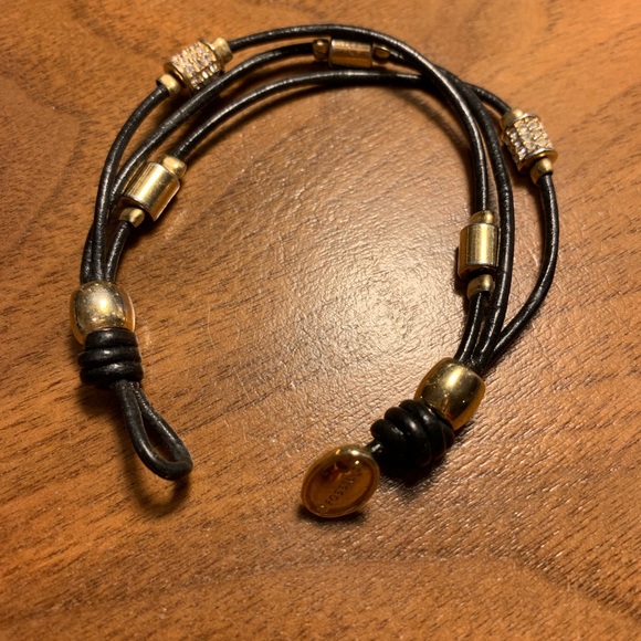 Fossil Black Leather & Gold Bracelet - Picture 2 of 4